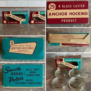 Vintage Anchor Hocking Glass Caster Cups Set of 4 Mid Century Original Box”